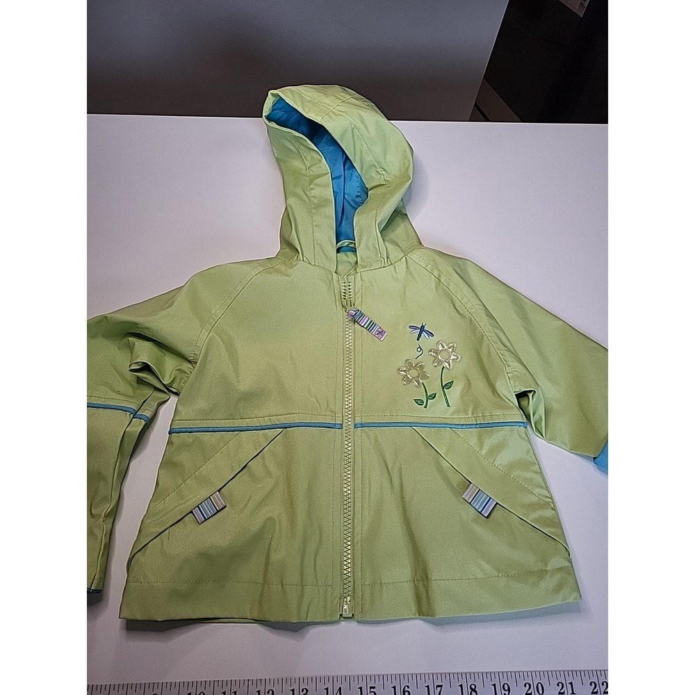 London Fog Hooded Rain Jacket Raincoat Lime Green Girls Size 12 Months